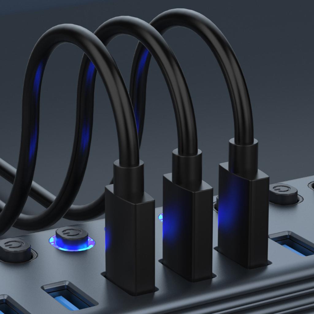 USB 3.0 Extension Hub With 7 Port And Individual LED Indicators for Efficient Data Transfer On Computer