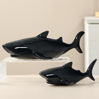 Ceramic Handicrafts Simulated Animal Statues Ocean Shark Dolphin Whale Black Fish Decorative Figurines Home Decoration