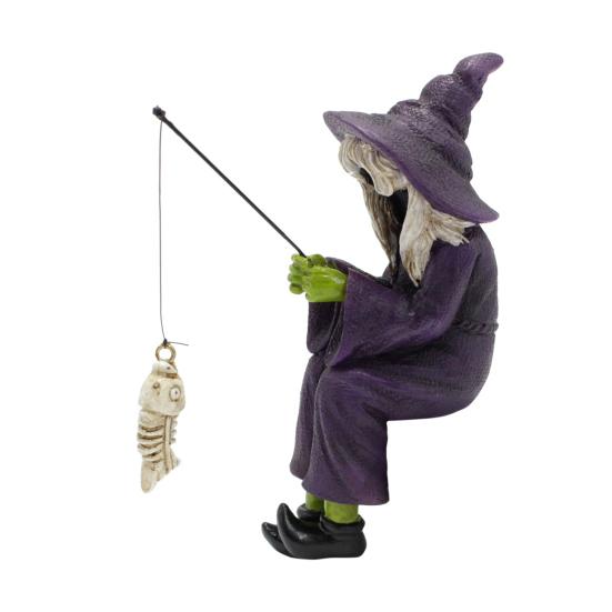 Witch Fishing Statue Decor UV Resistant Waterproof Halloween Resin Gothic Figure Garden Pond Edge Ornament