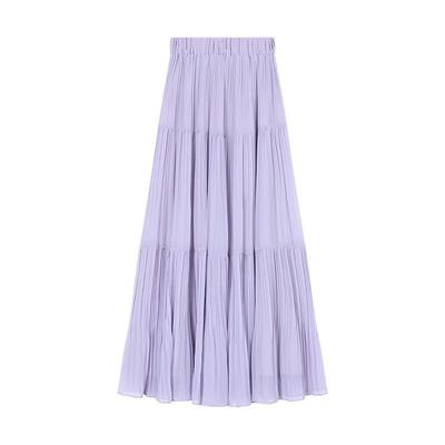 Lila Sanfter Stil Süßer Plissierter Tüllrock Rock Frühling und Sommer Locker Drapierend Großer Saum Rock A-Linien-Rock Langer Rock