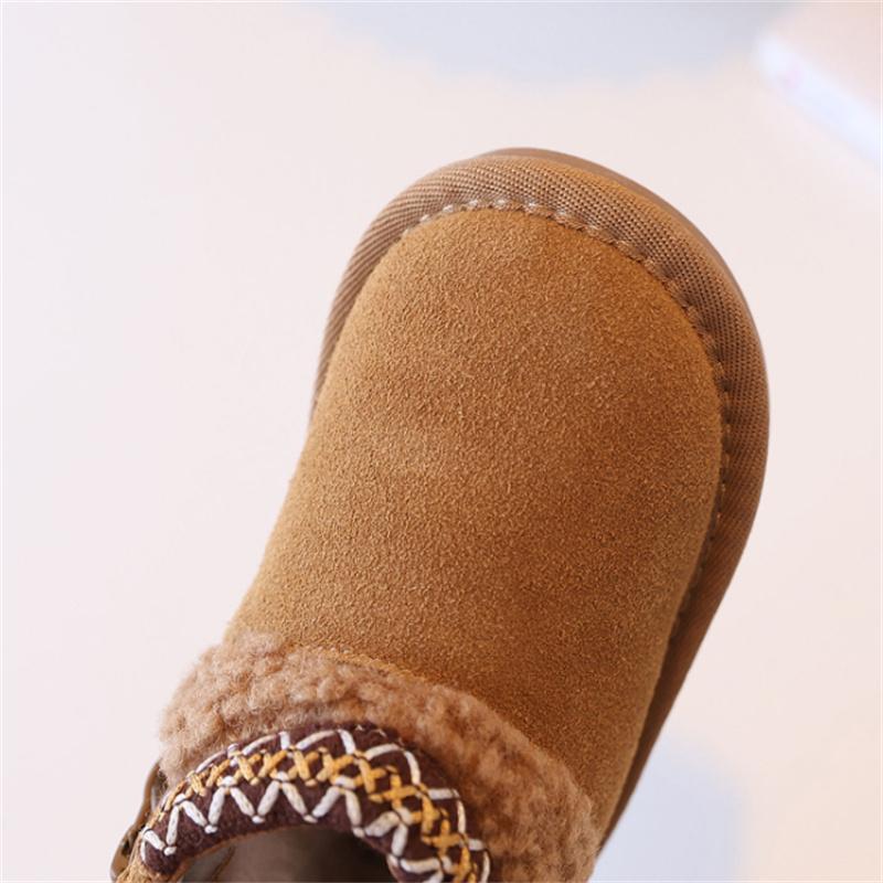 Winter Children Snow Boots Toddler Boys Girls Genuine Leather Warm Plush Zip Side Non-slip Shoes