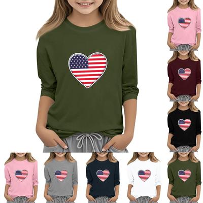 Children's Round-Neck Independence Day Three-Quarter Sleeve Casual T-shirt Top