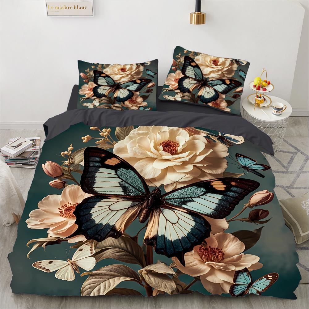 Butterfly 3D Printed Pattern (Three-piece Set) Single Double Queen Quilt Cover Pillowcase Bedding Set