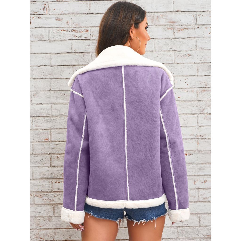 New Winter Women's Fashion Lapel Fleece Jacket, Warm Casual Thickened Outerwear Coat for Crossbody
