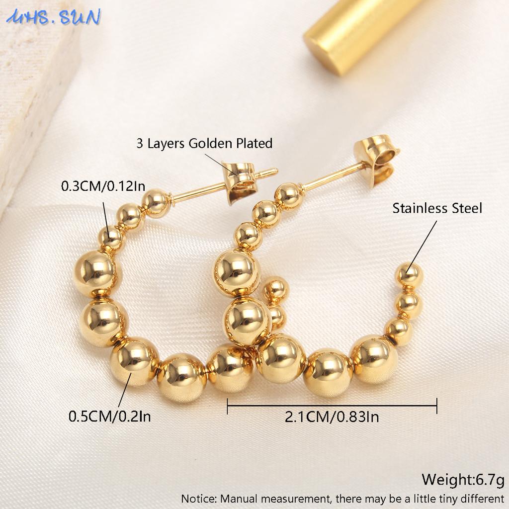MHS.SUN Luxury Gold Plated Square Round Stainless Steel Hoop Earrings Cross Ball Beads Earring for Women Girls Wedding Jewelry