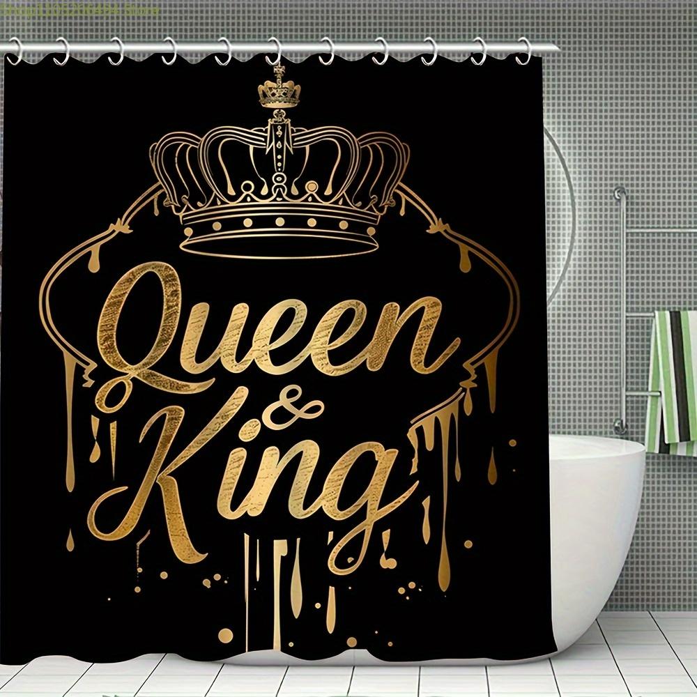 1/4 Stück Goldene Krone Druck Duschvorhang Set, Dekorative Badezimmergarnitur Enthält Duschvorhang, Rutschfeste Bodenmatte, Toilettensitz