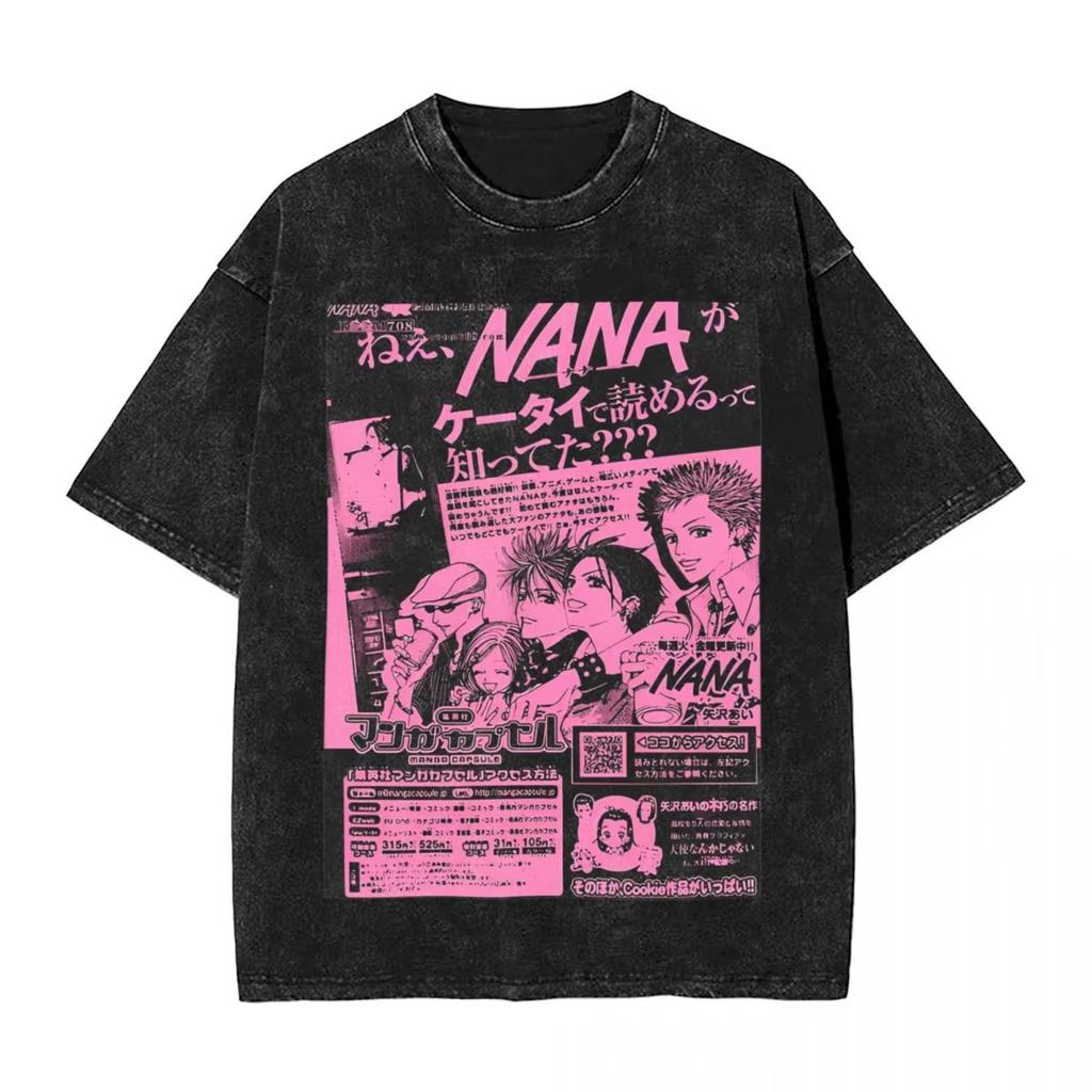 2026 Nana Inspired Anime T-Shirts Washed Cotton Tops Osaki Kawaii Cartoon Vintage for Men Streetwear Printed Tee Shirt Hot Sale