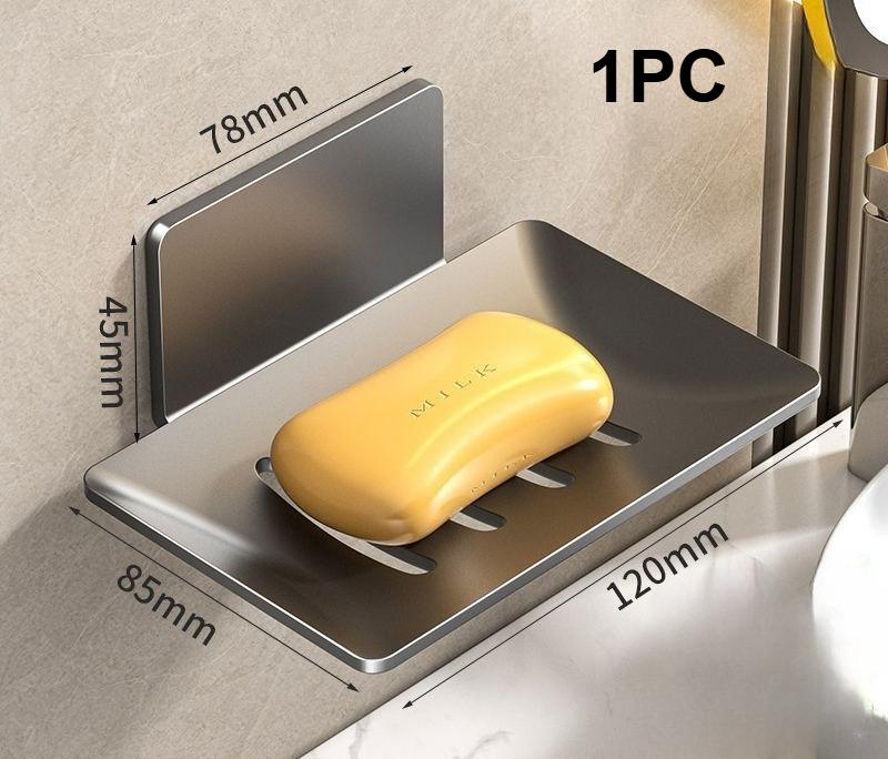 Household Bathroom No-Drill Wall Mounted Space Aluminum Soap Rack Drain Water To Prevent Rust Soap Storage Rack 1/2/3pcs