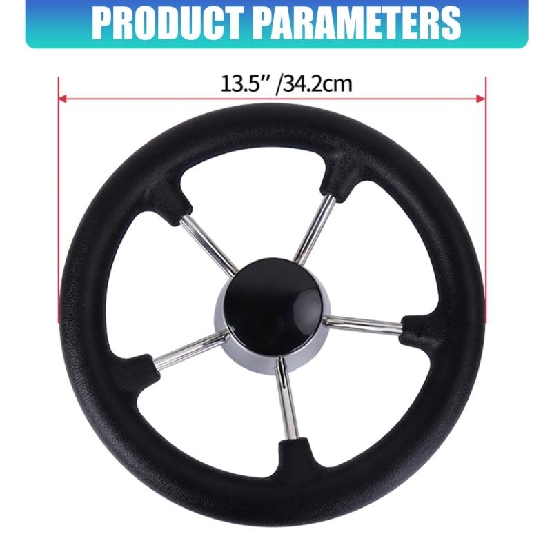 13.5in 5 Spoke Boat Destroyer Steering Wheel with Black Foam Stainless Steel Steering Wheel for Marine Yacht Easy Setup