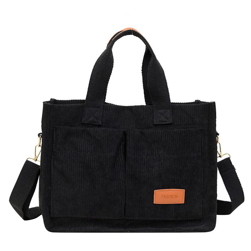 

Японская вельветовая сумка большой вместимости 2024 года, новая модная и универсальная студенческая сумка-мессенджер, бархатная повседневная сумка-тоут для класса чёрный