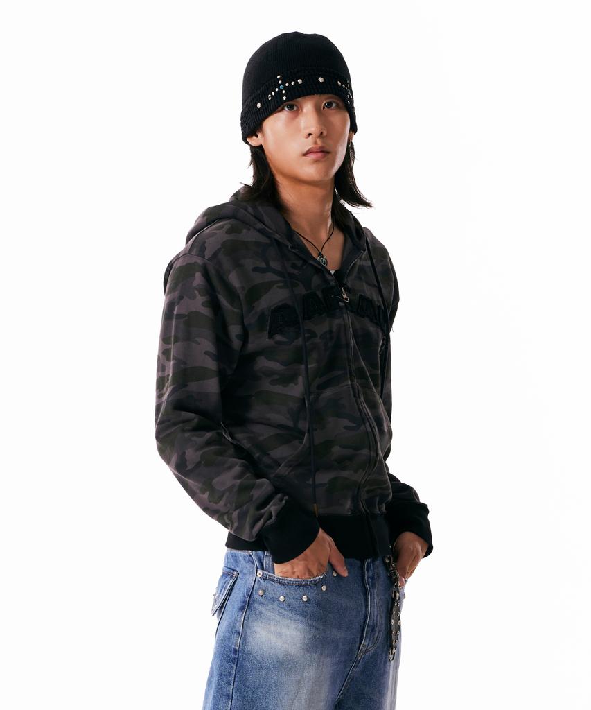 Aakam Contrast Logo Zip-Up Hoodie (Black)
