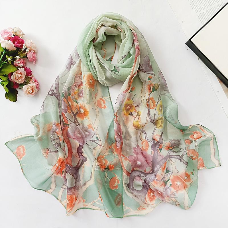 1Pc Scarves Thin Women Breathable Polyester Long Lady Shawl Chiffon Scarf Plum Blossom