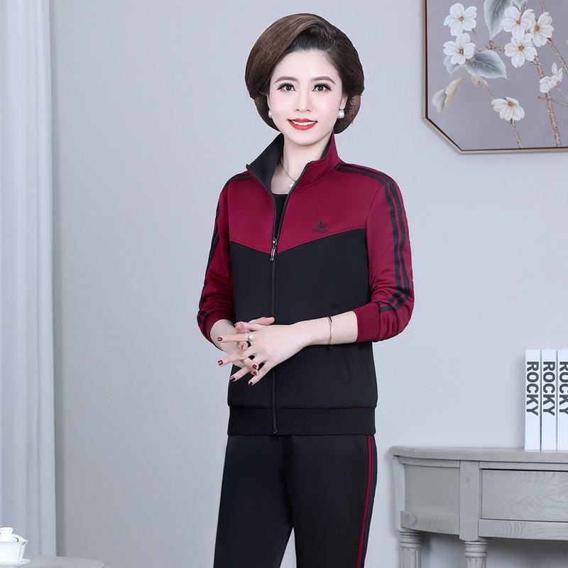 

Женский повседневный спортивный костюм большого размера - Весенне-осенняя куртка с длинным рукавом свободного кроя и брюки для женщин среднего и пожилого возраста XXL