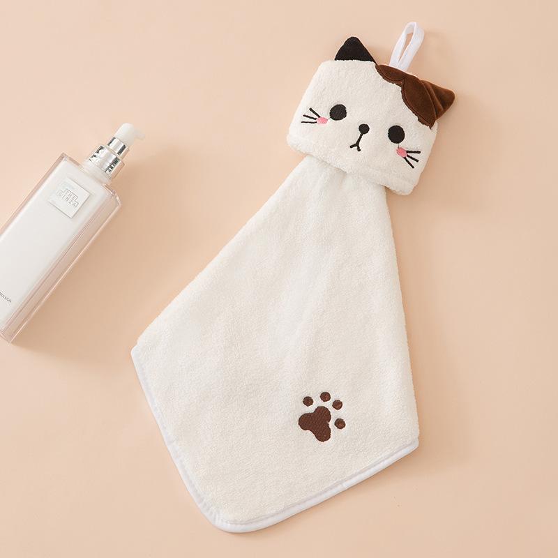 1PC Cute Cat Kitchen Cleaning Towel Hanging Hand Towels Absorbent Dishcloths Coral Velvet Soft Cleaning Cloth Rag