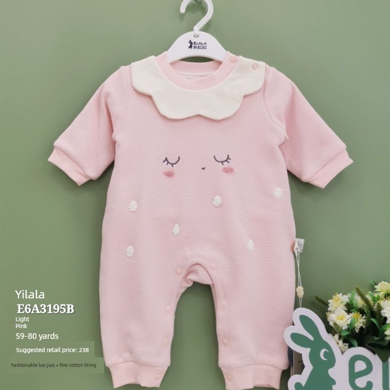 

Yilala Spring and Autumn Baby Girls Double-Layer Pure Cotton Round Neck Pullover Long Sleeve Romper Jumpsuit E6A3195B Light Pink Size 66 (about 3-4 Months)