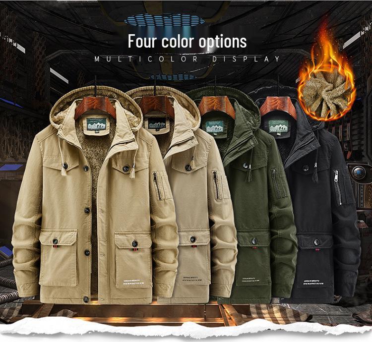 Men's Plus Size Winter Workwear Jacket - Fleece Lined, Thick, Multi-Pocket, Hooded