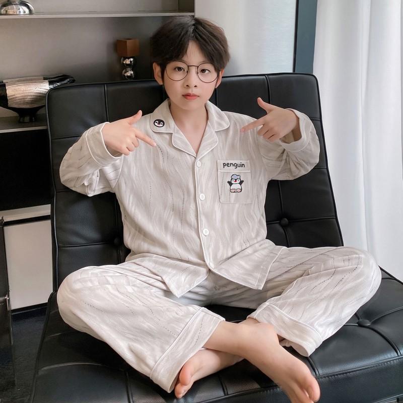 Boys Cotton Pajama Set Long Sleeve Cartoon Print Sleepwear Kids 8 Years Home Loungewear