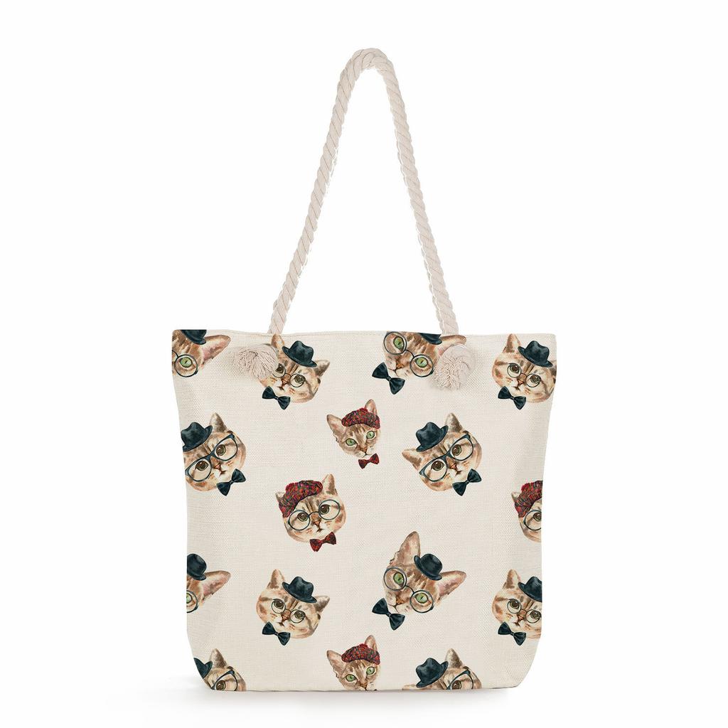 Cartoon Cat Group Print Thick Rope Single-shoulder Beach Bag 7253 KTB