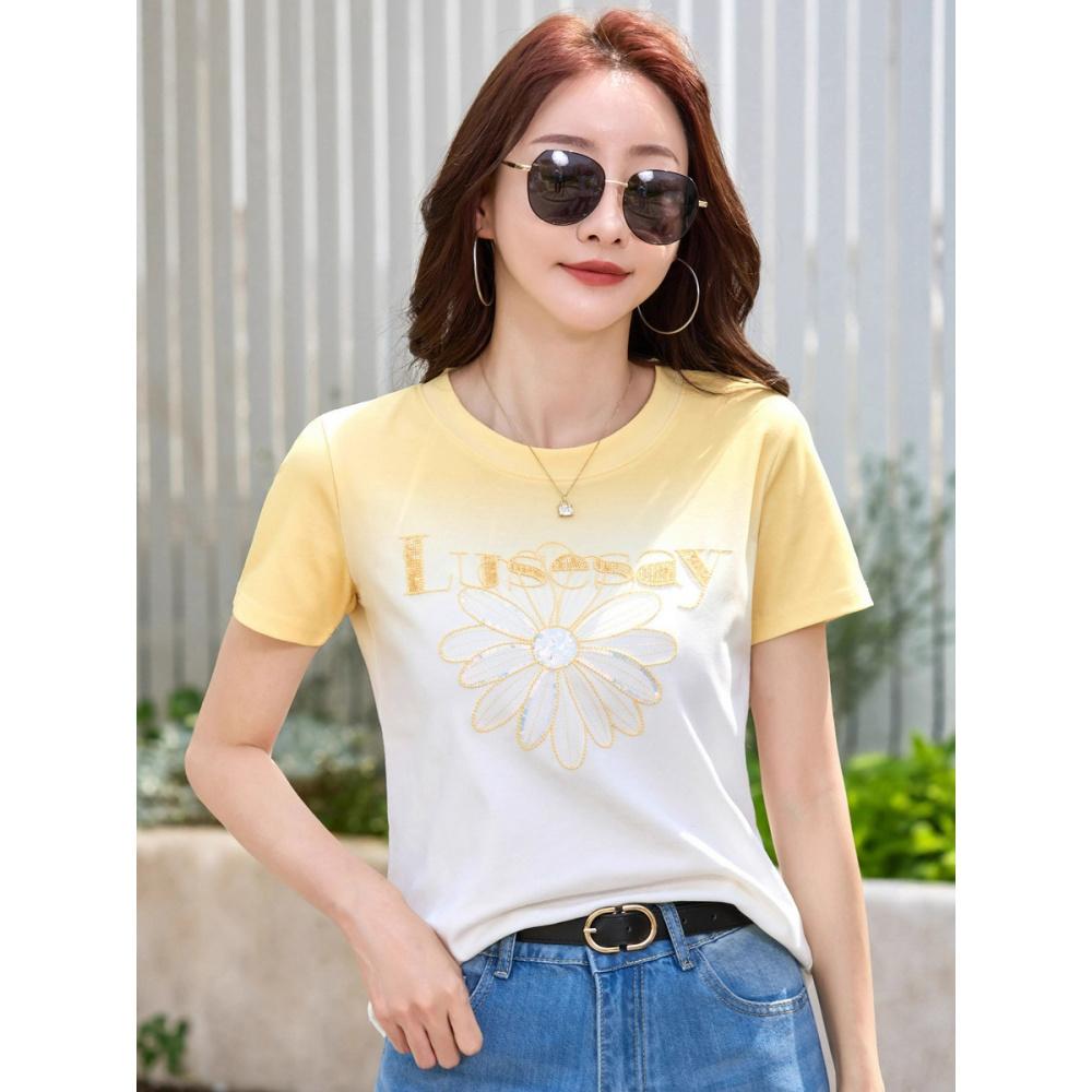 Damenbekleidung Südkorea Trendige Marke Kurzarm Lässiges T-Shirt Damen Locker Pailletten T-Shirt Für Damen