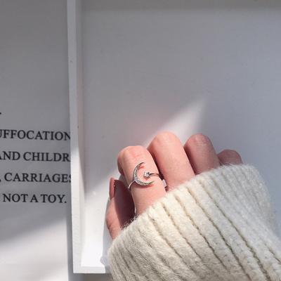 Literary Style Star Moon Zircon Open Ring Simple Temperament Versatile Fashion Cahrm Trend Ring Cold Sweet Cool Geometric Ring