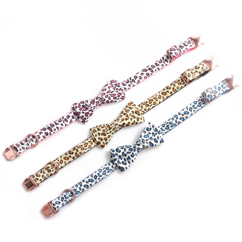 Haustier Leopardenmuster Roségold Metall Schnalle Schleife Hundehalsband