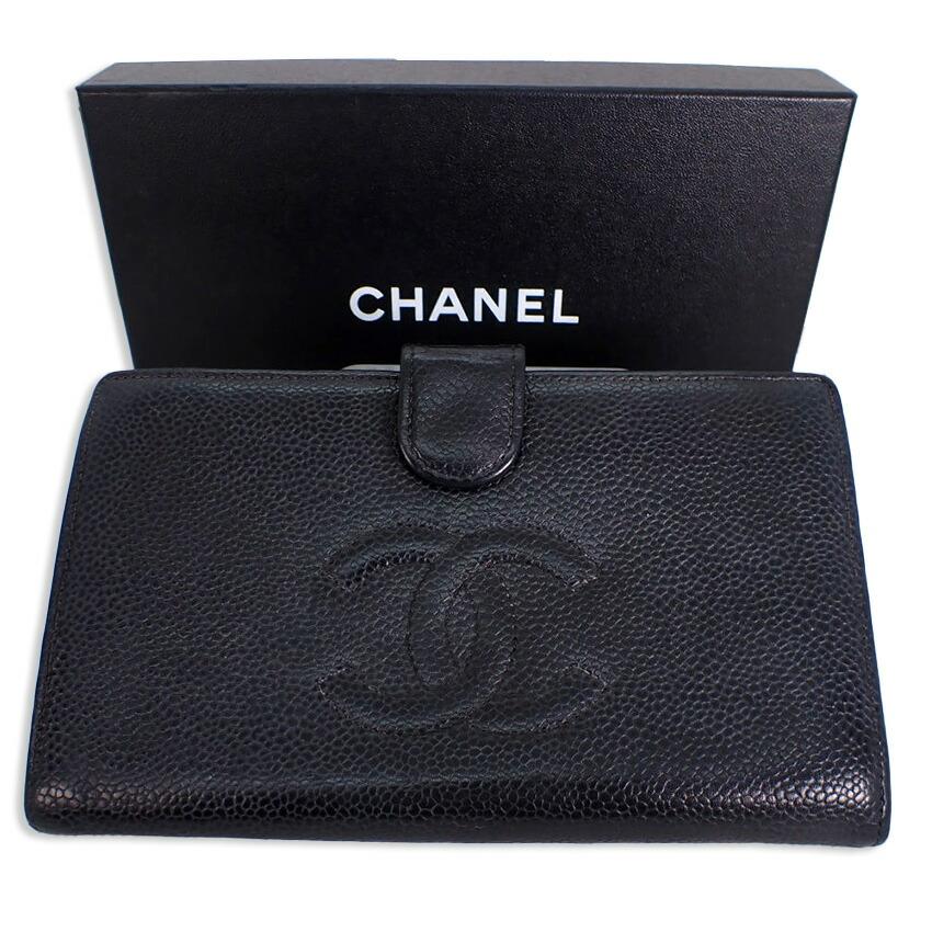 

[Использовано] CHANEL Caviar Skin Нет. 6 Черный длинный кошелек [b30-53]
