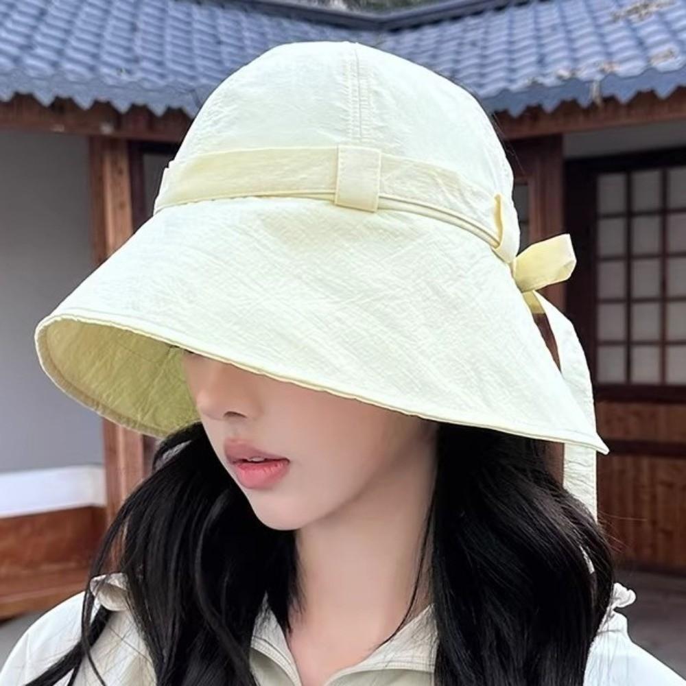 Bow Large-brim Bucket Hat Lightweight Sun-protection Hat Women Sunshade Fisherman Hat Beach