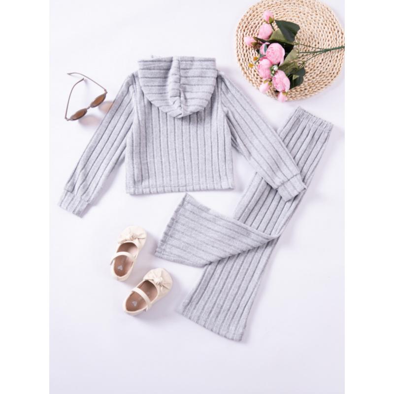 Hot-Selling Girls' Spring and Autumn Set Hooded Knit Sweater Soft Skin-Friendly Autumn and Winter Long-Sleeve Solid Color Long Pants Casual