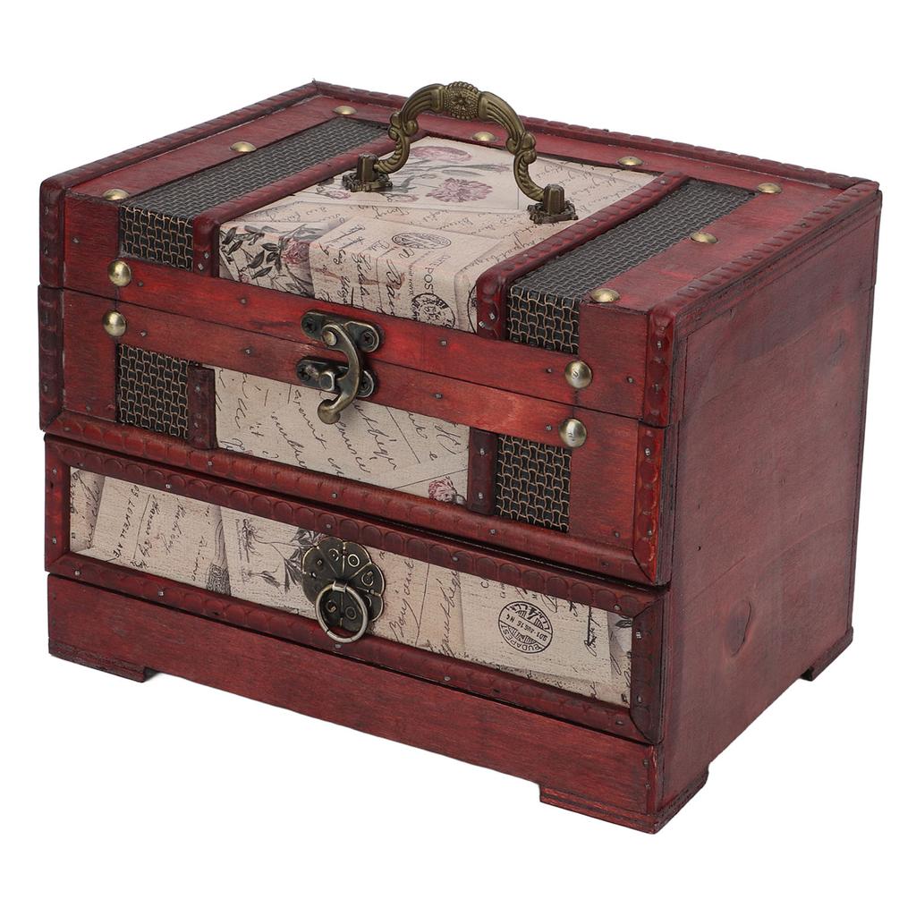 Large Jewelry Box Large Size Multi Layers Durable Wood PU Leather Vintage Design Vintage Jewelry Box for Jewelry Cards
