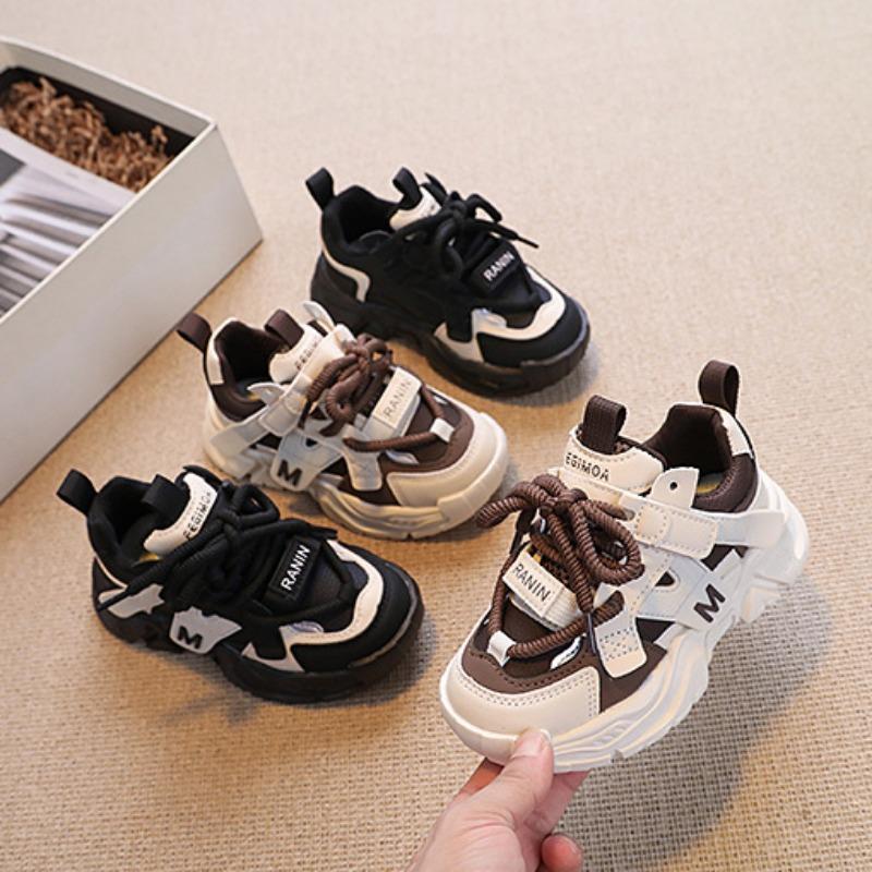 Boys' Dad Shoes Girls' Casual Shoes Children's Handsome Color-blocked Running Shoes Leather Sneakers