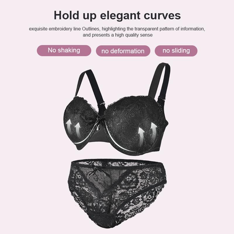 Damski Zestaw Koronkowej Bielizny Plus Size z Fiszbinami, Seksowny Push-up i Oddychający, na Duży Biust, Mała Bielizna