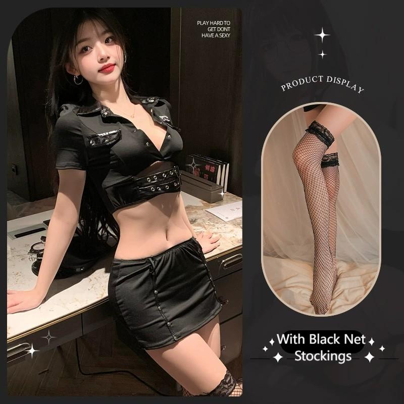 Women Sexy Lingerie Cosplay Police Uniform Erotic Female Cop Sheath Dress Porn Policewoman Role Play Costume Adult Underwear Set