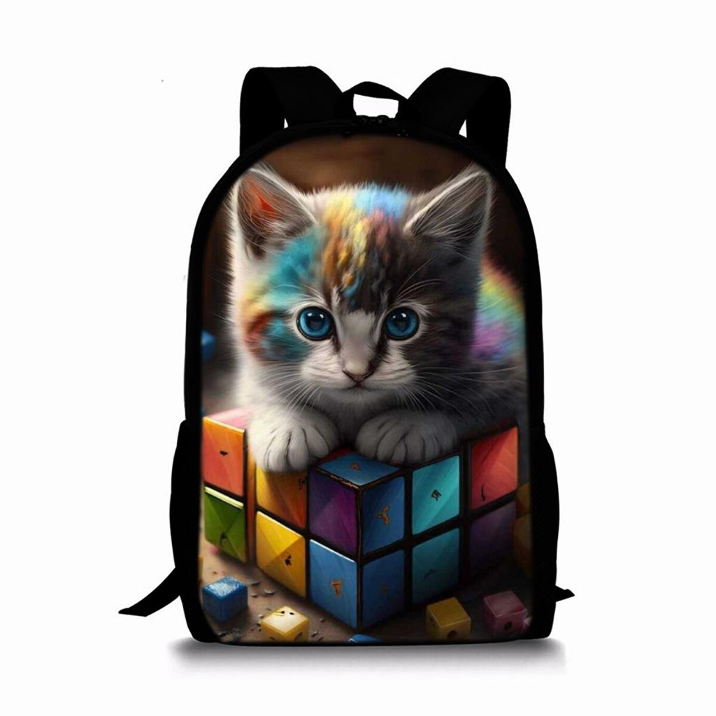 Zaino a strato singolo con stampa di gatti carini per ragazzi e ragazze Migliori regali Borsa scolastica a cartone animato piatto 2D per bambini Borse