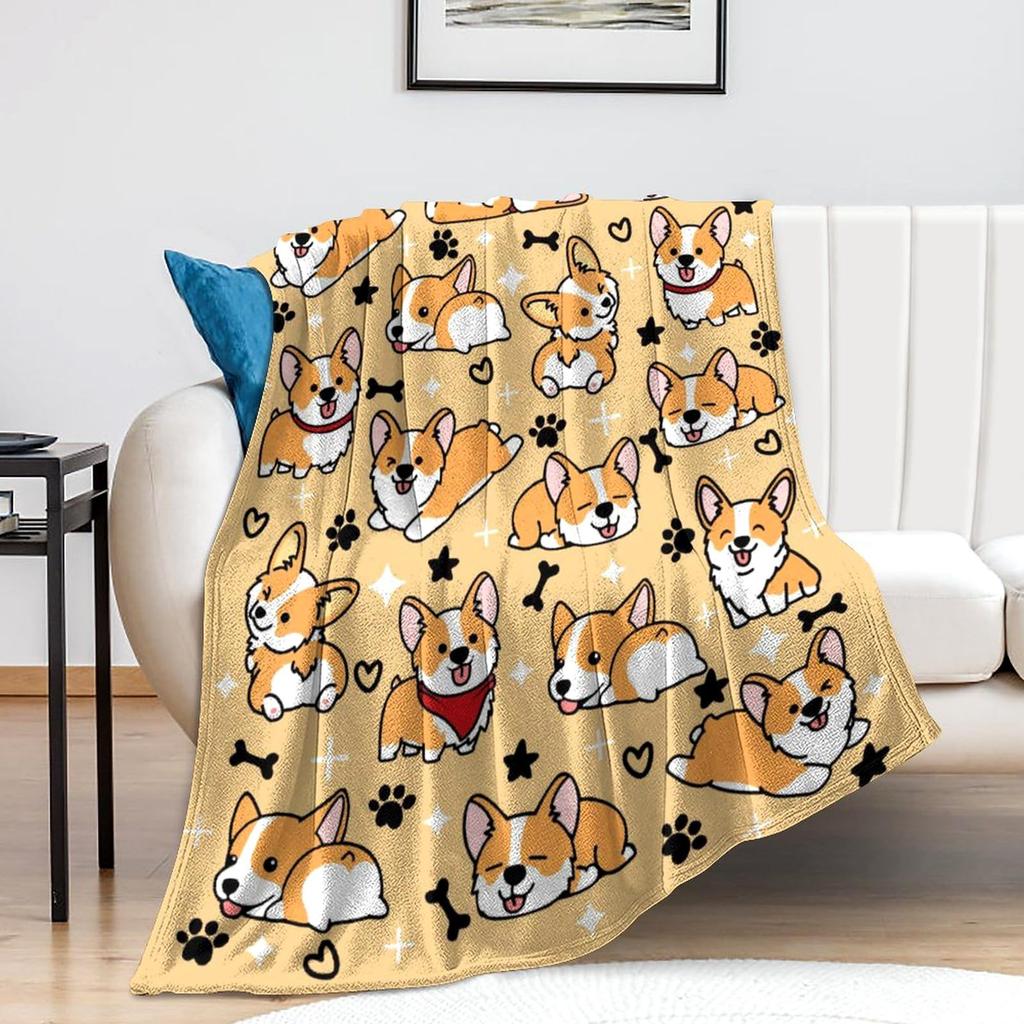 Cute Corgi Blanket Puppy Pattern Blanket Soft Flannel Blanket For Children Adult Gift Blanket