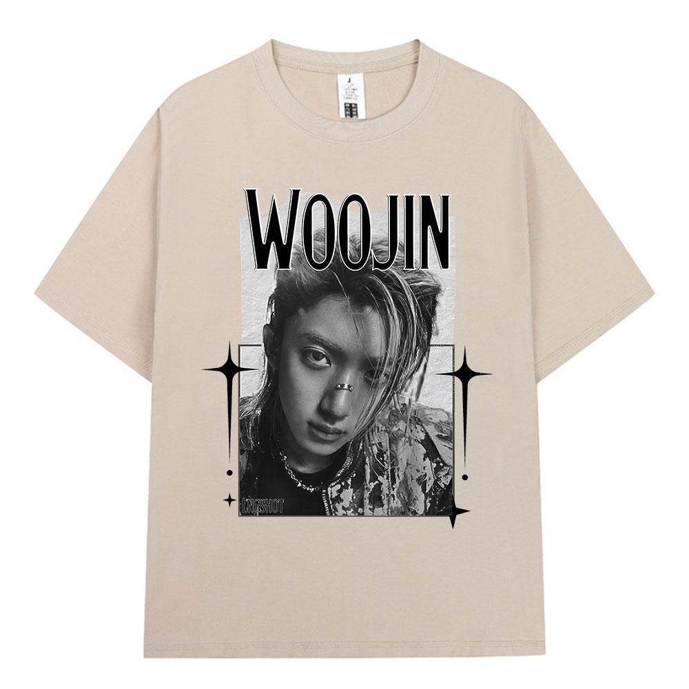 Korean Kpop Hip Hop Group Lngshot WOOJIN Tshirt Unisexs Women Clothing Fashion Tees Oversized Cotton Short Sleeve Tops Fan Gifts