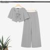 ZANZEA Women Short Sleeve Cropped Tops and Pants Summer Two Piece Suit Sets