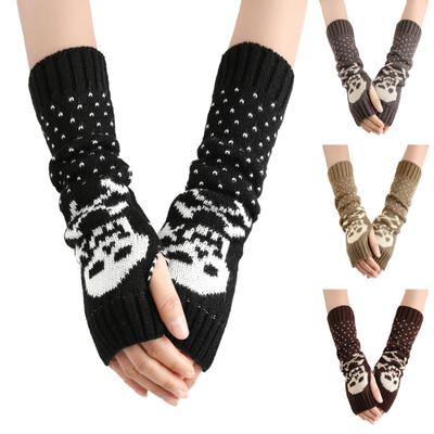 1 Pair Fall Winter Gloves Fingerless Skull Print Knitted High Elasticity Non-slip