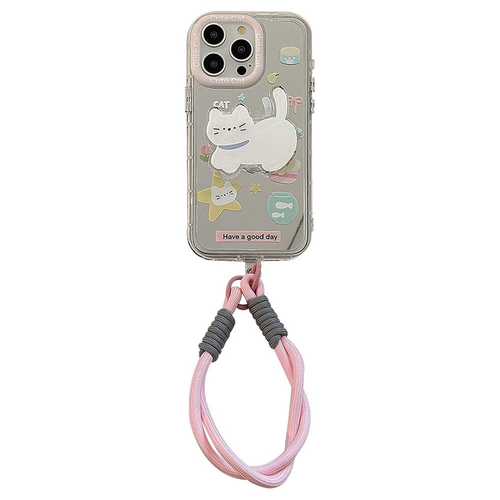 Foodie Cat Stand for 16ProMax for Apple 15 Phone Case for IPhone17 Hand Strap 12 Cute 11 Mirror