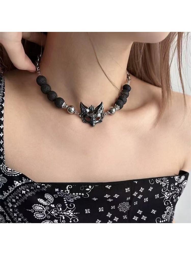 A52E Dark Gothic Lowrie Face Collar Necklace Alloy Beaded Neck Chain Elegant Accessory CN