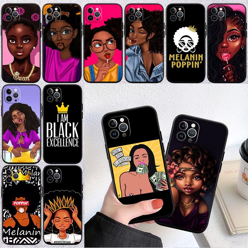RP57 Poppin Zwart Meisje Nieuwe High-End Schelp Telefoonhoesje voor iPhone 16 15 14 13 12 Pro Max Plus Mini