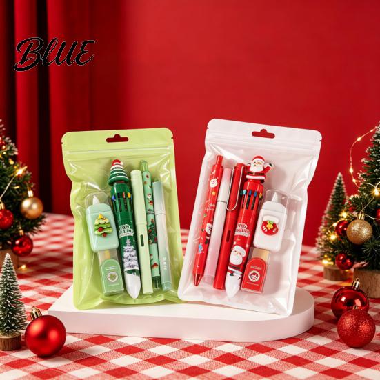 School Gift Sets for Winter Holidays 6PCS Christmas Stationery Set Students Cute Patterns Print Festive Theme Pens Homework Practical Supplies,