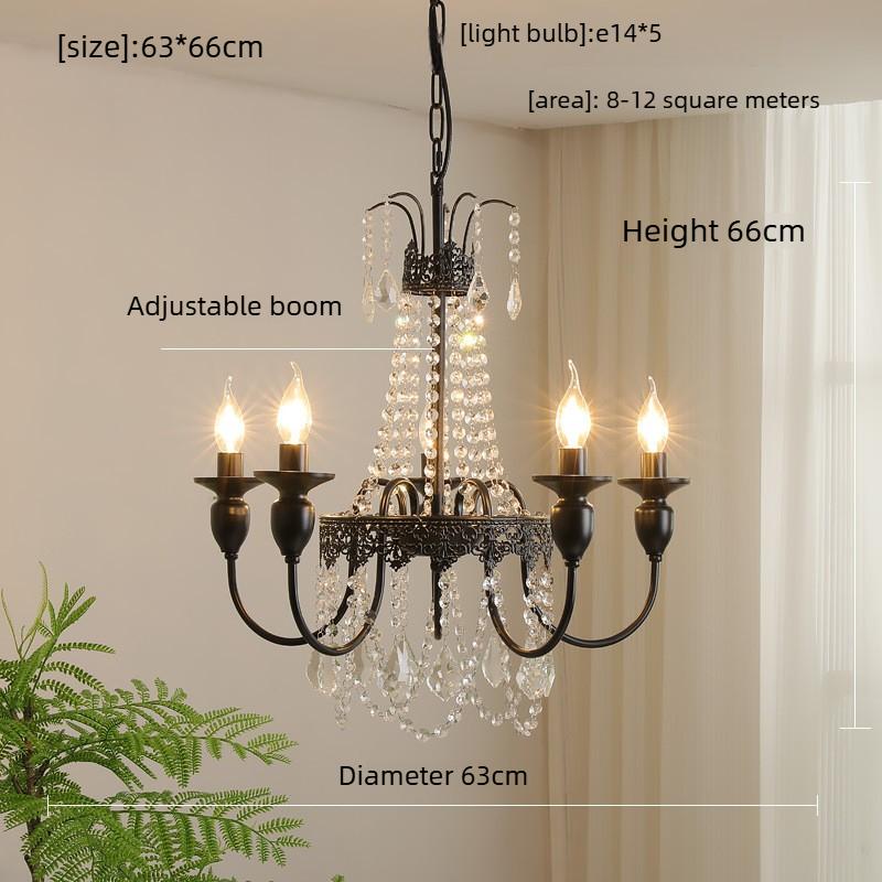 Retro Pendant Light, Black High-end Crystal Living Room Light, Dining Bar Counter, Bedroom, Study Light