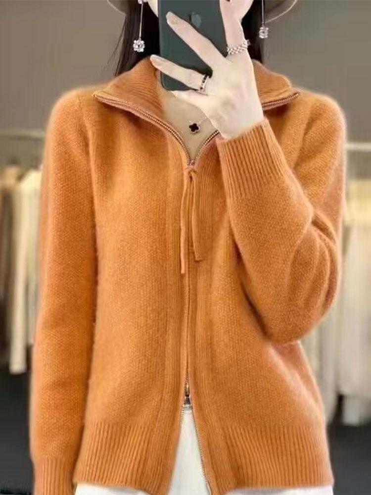 2024 Fall/Winter Lapel Double Zipper Knitwear: Soft, Skin-Friendly, Loose, Versatile, Slimming, Stylish Sweater
