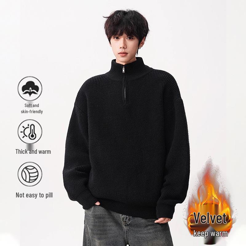 

Men s Trendy Half-Zip High-Neck Solid Sweater - Autumn/Winter Loose Fit, Japanese Lazy Style, Versatile Knitwear 3XL [155-170 lbs]