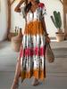 Plus Size Women's Summer V-Neck Slit Dress with Digital Print - European & American Street Style