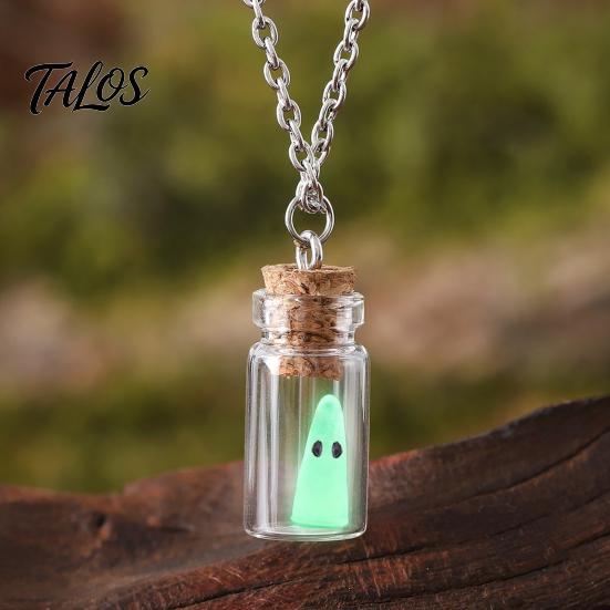 Kreatives Geschenk für sie Leuchtgeister Halskette, Leuchtet im Dunkeln in Flaschenanhänger, Niedliche Hexen Ästhetik Halskette Ohrringe, Gothic Halloween