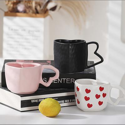 300ML European Ceramic Heart Coffee Cup Exquisite Afternoon Tea Flower Tea Latte Coffee Mug Home Use Heart-shaped Breakfast Mug