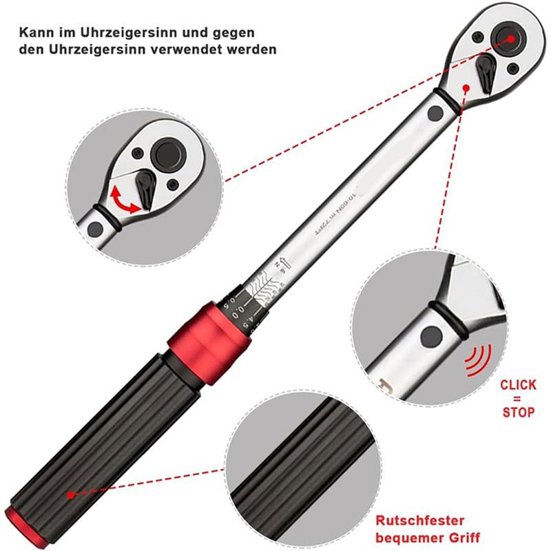 A25F-Torque Wrench 3/8Inch With 1/41/2 Adapter For Extending Motorcycle Road And Mountain Bike Repair Tools
