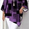 Women Tops Three-Quarter Sleeve Round Neck Abstract Print Tee Tops Loose