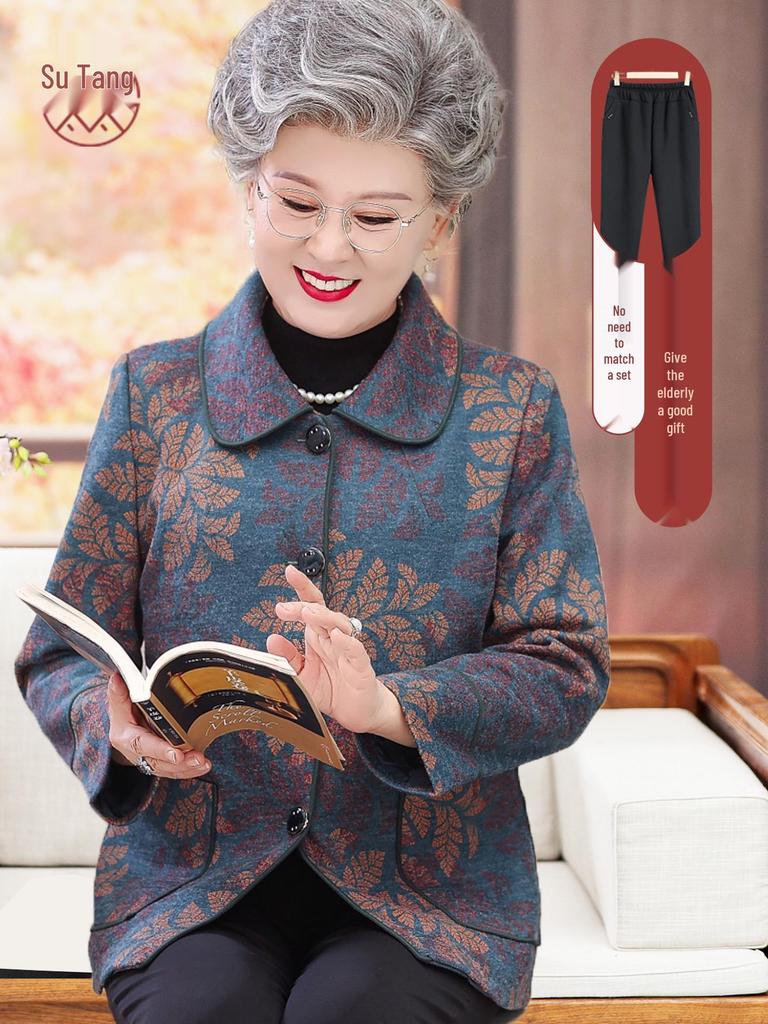 Grandma's Winter Coat: Fashionable Plus-Size Top for Women Aged 60-70, Ideal for Spring and Autumn
